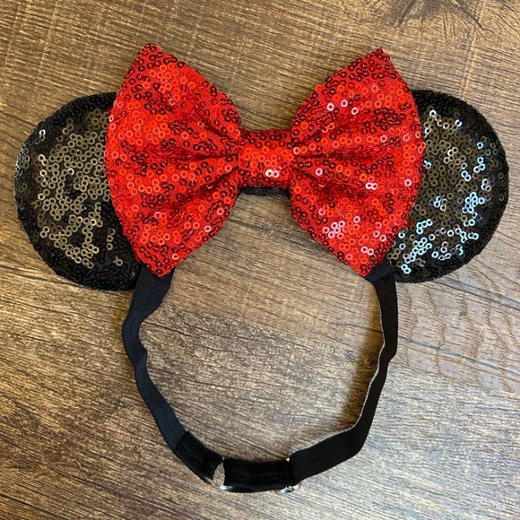 💎2/$22~Disney Inspired Red/Black Sequin Minnie Mouse Ears Stretch Headband~OS - Picture 3 of 14